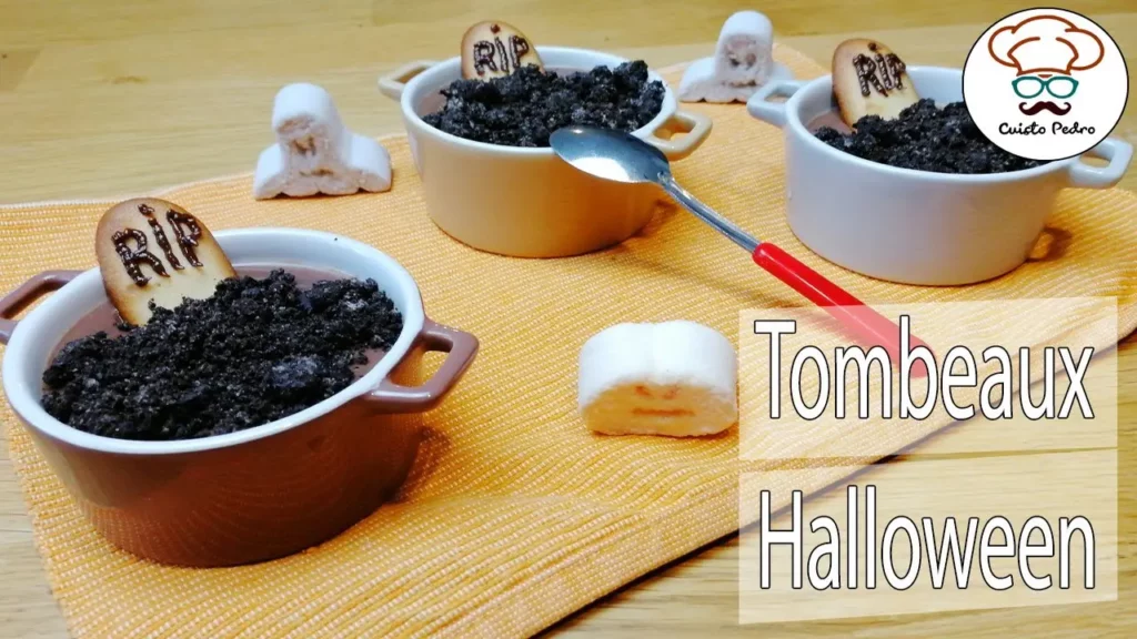 Recette crèmes au chocolat tombeaux Halloween Thermomix